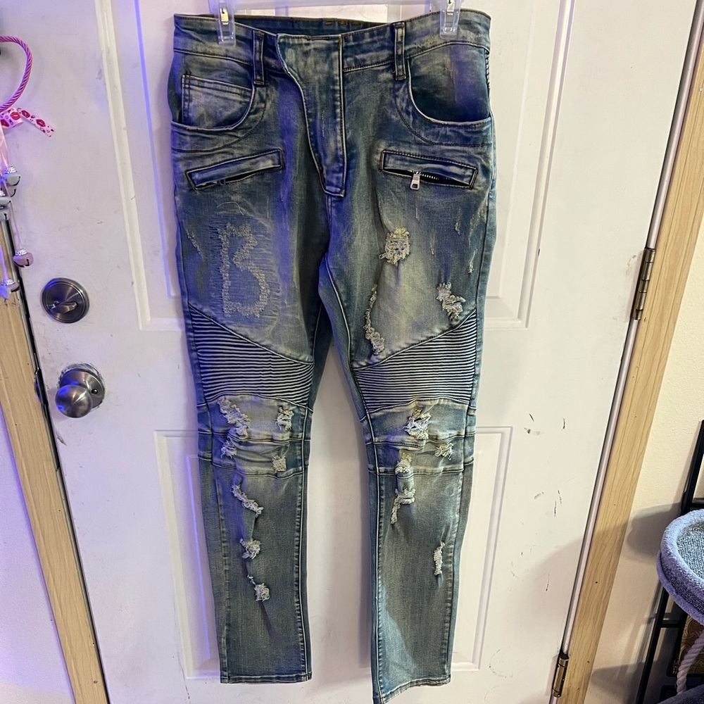 Balmain Biker Distressed Jeans - Size 32